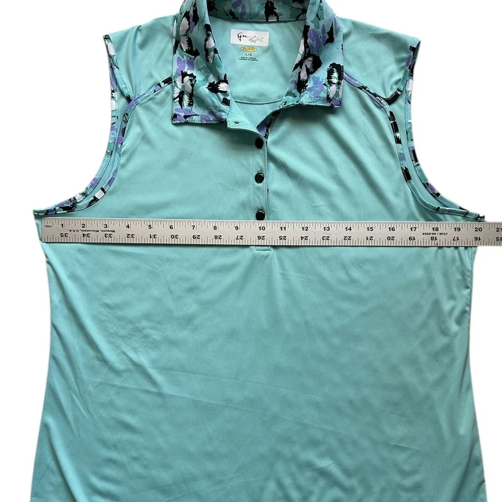 GREG NORMAN Sleeveless Top sz L Aqua Butterfly Print Spread Collar Athletic - Picture 3 of 7